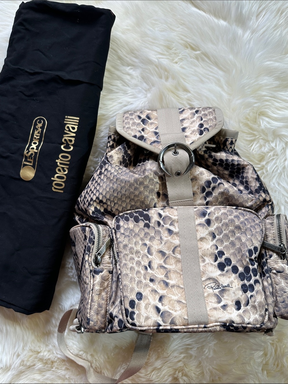 Roberto Cavalli x LeSportsac Python Napoli Backpack | Snake Print | NWT